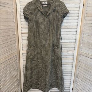 Flax Black and White Midi Dress Notched Collar Casual